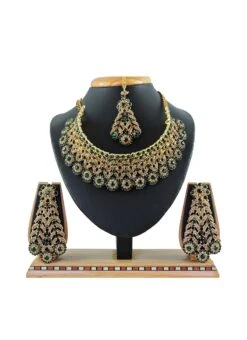 Gold N Green Necklace Set Wedding Wear -ZariGrace Shop gold n green necklace set jymmkns5625b b