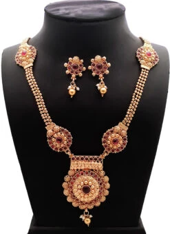 Gold N Maroon Necklace Set Festive Wear -ZariGrace Shop gold n maroon necklace set jynsmpf9364 b