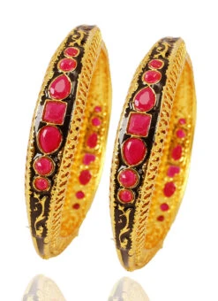 Gold N Pink Bangle Set Wedding Wear -ZariGrace Shop gold n pink bangle set hjbrmkns0518 u
