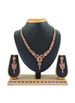 Gold N Pink Necklace Set Party Wear -ZariGrace Shop gold n pink necklace set jysmkns271i b