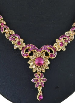 Gold N Pink Necklace Set Party Wear