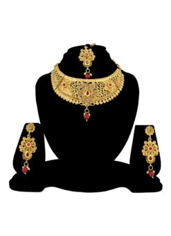 Gold N Red Designer Necklace Set Party Wear 7 Gold N Red Designer Necklace Set Party Wear -ZariGrace Shop gold n red designer necklace set jymmkns0594 b