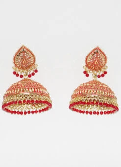Gold N Red Jhumka Earrings Festive Wear 7 Gold N Red Jhumka Earrings Festive Wear -ZariGrace Shop gold n red jhumka earrings ermbm505 b