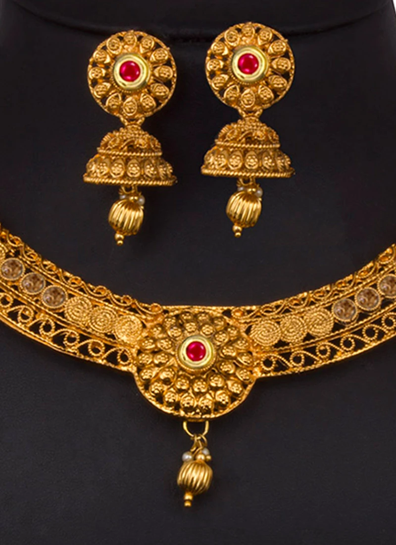 Gold N Red Necklace Set Festive Wear 3 Gold N Red Necklace Set Festive Wear