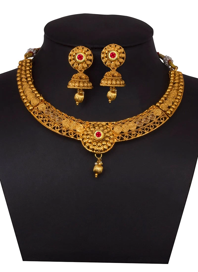 Gold N Red Necklace Set Festive Wear 4 Gold N Red Necklace Set Festive Wear - Image 2