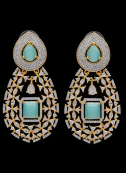 Gold N Sea Green Stones Alloy Danglers Party Wear -ZariGrace Shop gold n sea green stones alloy danglers erjrurea2350 b