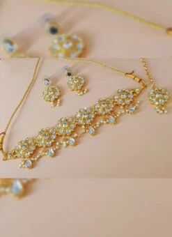 Gold N White Choker Set Party Wear -ZariGrace Shop gold n white choker set jymsmkns1200i b