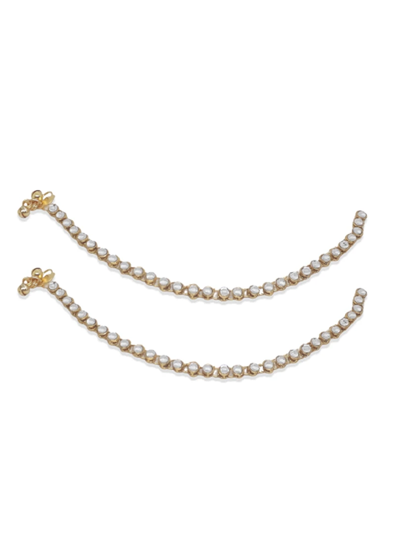 Gold N White Designer Anklets Festive Wear 5 Gold N White Designer Anklets Festive Wear - Image 3