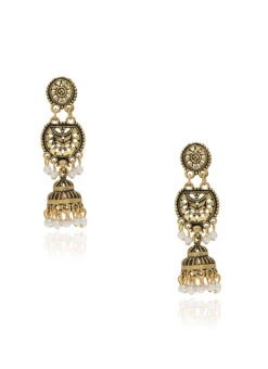 Gold N White Designer Jhumka Earrings Festive Wear -ZariGrace Shop gold n white designer jhumka earrings erhof30759 u