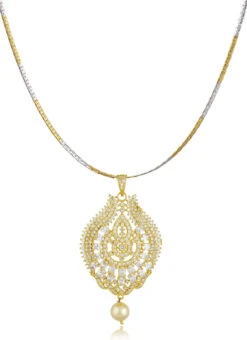 Gold N White Pendant Set Festive Wear