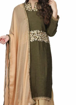 Gold Raw Silk A Line Lehenga Party Wear