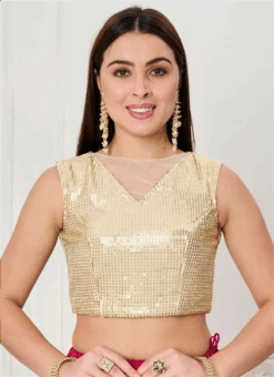 Gold Sequin Embroidery Blouse Festive Wear -ZariGrace Shop gold sequin embroidery blouse BLBS02307637 b