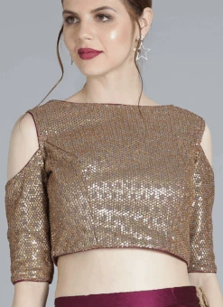 Gold Sequins Cold Shoulder Blouse Party Wear -ZariGrace Shop gold sequins cold shoulder blouse BLBS02209601 b