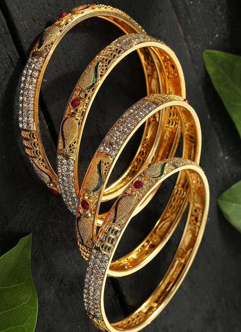 Golden Alloy Stones Bangles Party Wear 3 Golden Alloy Stones Bangles Party Wear