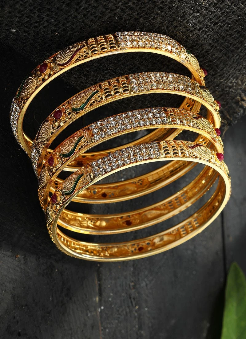 Golden Alloy Stones Bangles Party Wear 4 Golden Alloy Stones Bangles Party Wear - Image 2