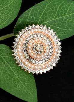 Golden Brass Pearl And Stones Ring Party Wear -ZariGrace Shop golden brass pearl and stones ring hjrdmif005 b