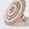 Golden Brass Pearl And Stones Ring Party Wear -ZariGrace Shop golden brass pearl and stones ring hjrdmif005 l