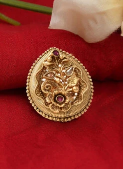 Golden Brass Pearl Ring Party Wear -ZariGrace Shop golden brass pearl ring hjrdmif007 b