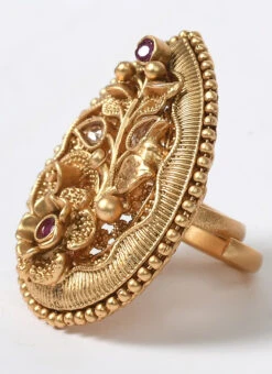 Golden Brass Pearl Ring Party Wear