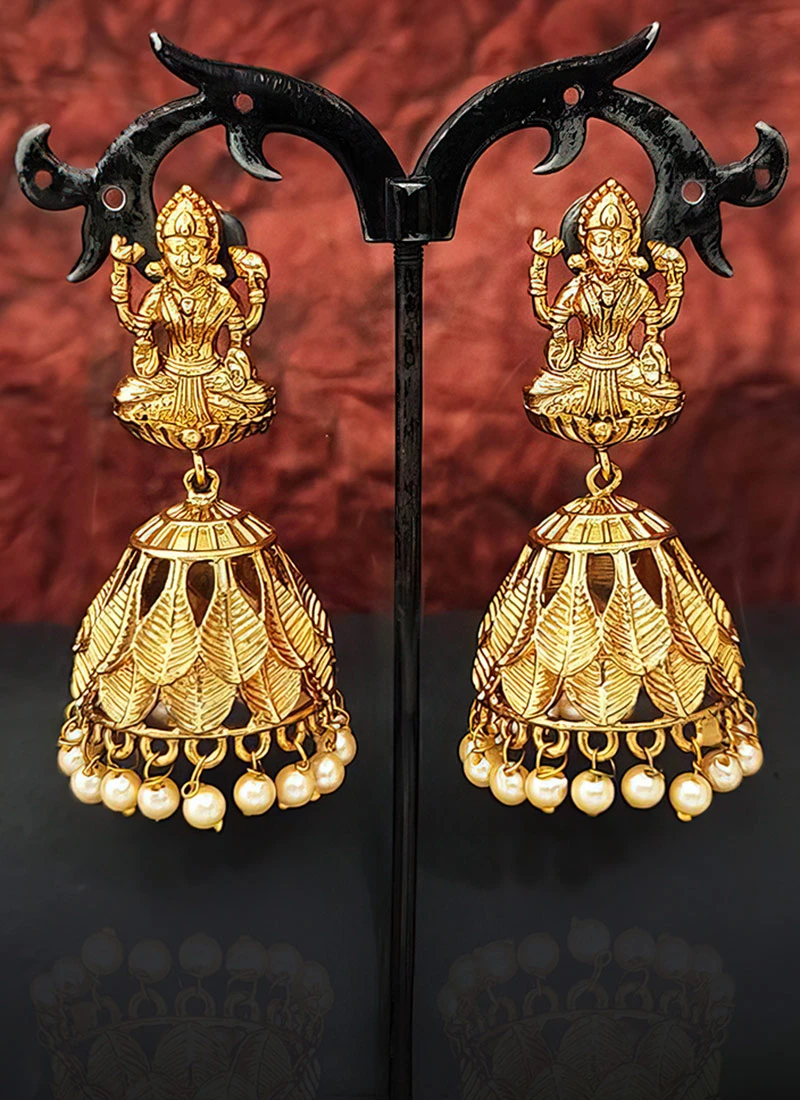 Golden Designer Jhumka Earrings Festive Wear 5 Golden Designer Jhumka Earrings Festive Wear - Image 3