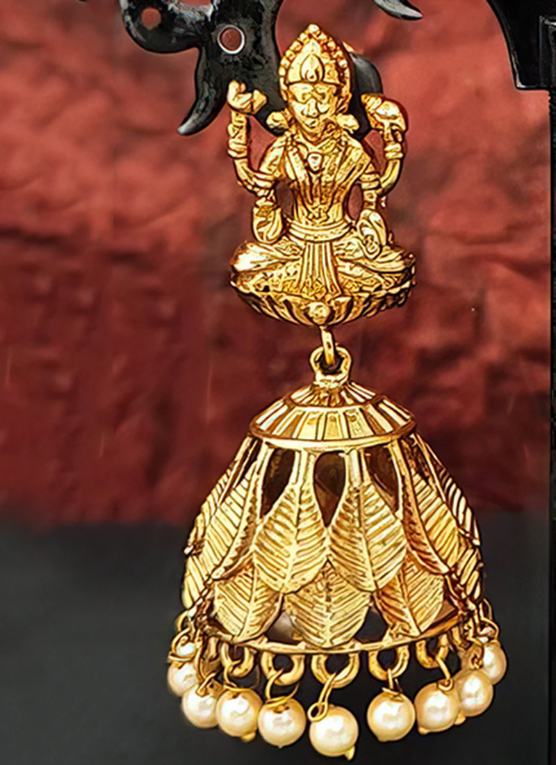 Golden Designer Jhumka Earrings Festive Wear 3 Golden Designer Jhumka Earrings Festive Wear