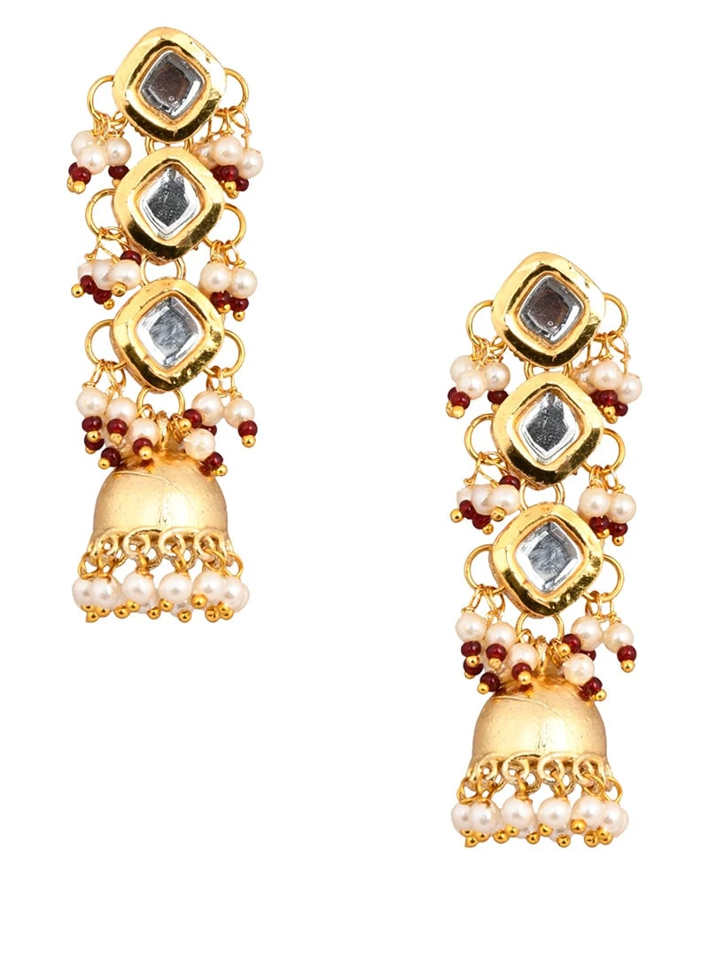 Golden Jhumka Earrings Party Wear 5 Golden Jhumka Earrings Party Wear - Image 3