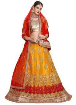 Golden Mustard Art Silk Embroidered A Line Lehenga Party Wear -ZariGrace Shop golden mustard art silk embroidered a line lehenga ghssit321206 u