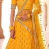Golden Mustard Benarasi Silk Mirror Embroidery N Stones Umbrella Lehenga Wedding Wear -ZariGrace Shop golden mustard benarasi silk mirror embroidery n stones umbrella lehenga ghsaj42308508 l
