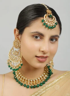 Green Alloy Kundan Necklace Wedding Wear -ZariGrace Shop green alloy kundan necklace jynsdfemkd007 b
