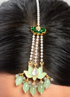 Green Alloy Kundan Polki Mangtikka Party Wear 7 Green Alloy Kundan Polki Mangtikka Party Wear -ZariGrace Shop green alloy kundan polki mangtikka hejmjbr23 b