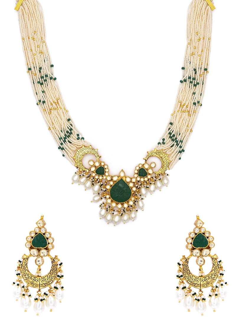 Green Alloy Moti Necklace Party Wear 4 Green Alloy Moti Necklace Party Wear - Image 2