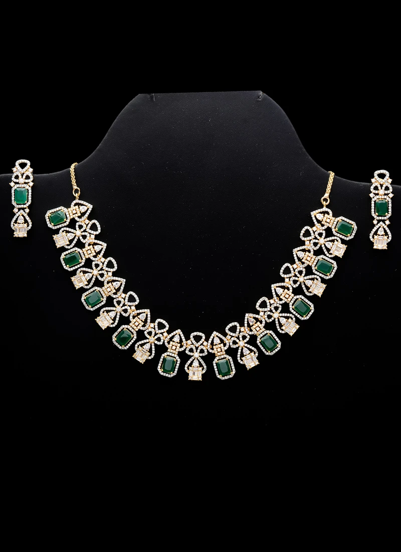 Green Alloy Stone Necklace Party Wear 5 Green Alloy Stone Necklace Party Wear - Image 3