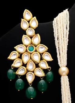 Green Alloy Stone Pendant Set Party Wear