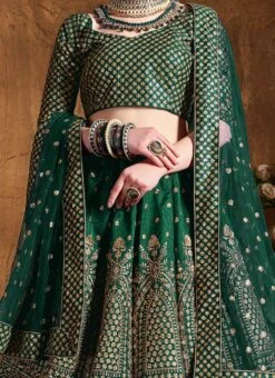 Green Art Silk A Line Lehenga Wedding Wear