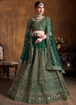 Green Art Silk A Line Lehenga Wedding Wear -ZariGrace Shop green art silk a line lehenga ghmkns7410 u