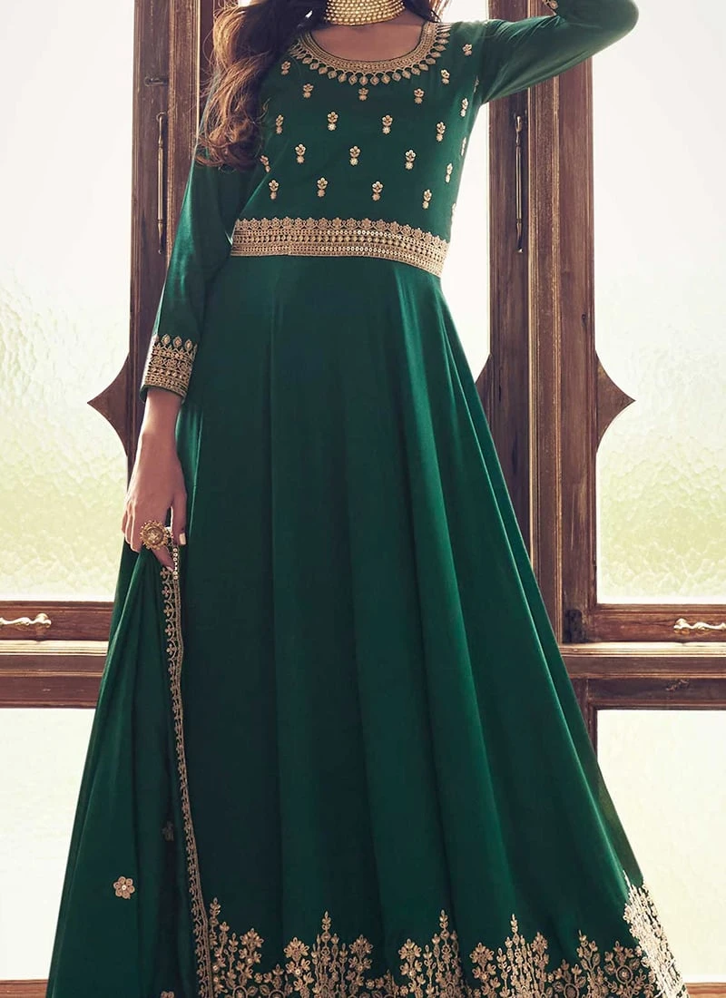 Green Art Silk Cord Work Dresses And Gown Party Wear 3 Green Art Silk Cord Work Dresses And Gown Party Wear