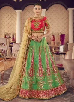 Green Art Silk Embroidered N Stones A Line Lehenga Wedding Wear -ZariGrace Shop green art silk embroidered n stones a line lehenga ghmkns9405 u