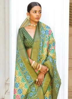Green Art Silk Patola Saree After Six Wear 9 Green Art Silk Patola Saree After Six Wear -ZariGrace Shop green art silk patola saree samknsp5019 b