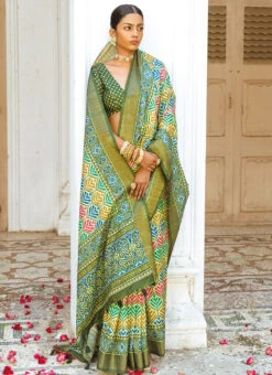 Green Art Silk Patola Saree After Six Wear 8 Green Art Silk Patola Saree After Six Wear -ZariGrace Shop green art silk patola saree samknsp5019 u