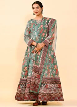 Green Art Silk Printed Gown After Six Wear -ZariGrace Shop green art silk printed gown bgwrsuf704 u