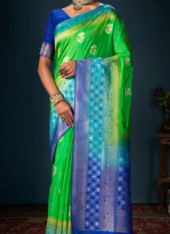 Green Color Banarasi Art Silk Weaving Work Saree Festive Wear