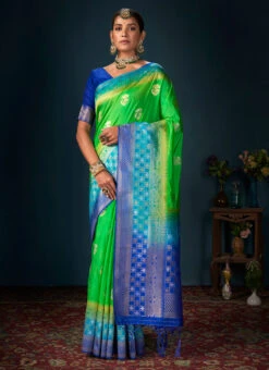 Green Color Banarasi Art Silk Weaving Work Saree Festive Wear -ZariGrace Shop green color banarasi art silk weaving work saree sasprt8308 u