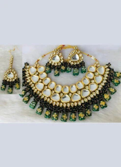 Green Designer Necklace Set Party Wear -ZariGrace Shop green designer necklace set jynmnikm1107 b