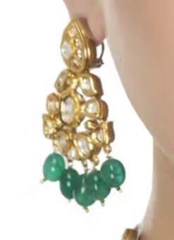 Green Designer Necklace Set With Earrings Party Wear