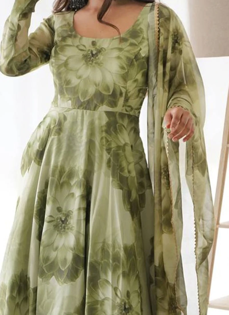 Green Digital Print Organza Anarkali Suit After Six Wear 3 Green Digital Print Organza Anarkali Suit After Six Wear