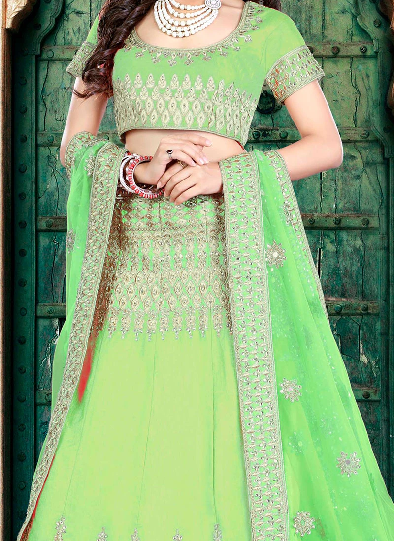 Green Embroidered A Line Lehenga Wedding Wear 3 Green Embroidered A Line Lehenga Wedding Wear