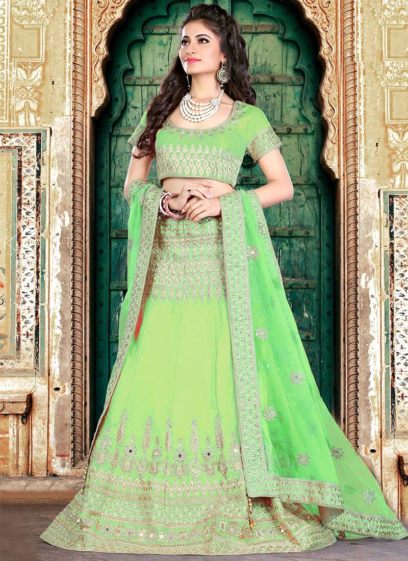 Green Embroidered A Line Lehenga Wedding Wear 5 Green Embroidered A Line Lehenga Wedding Wear - Image 3