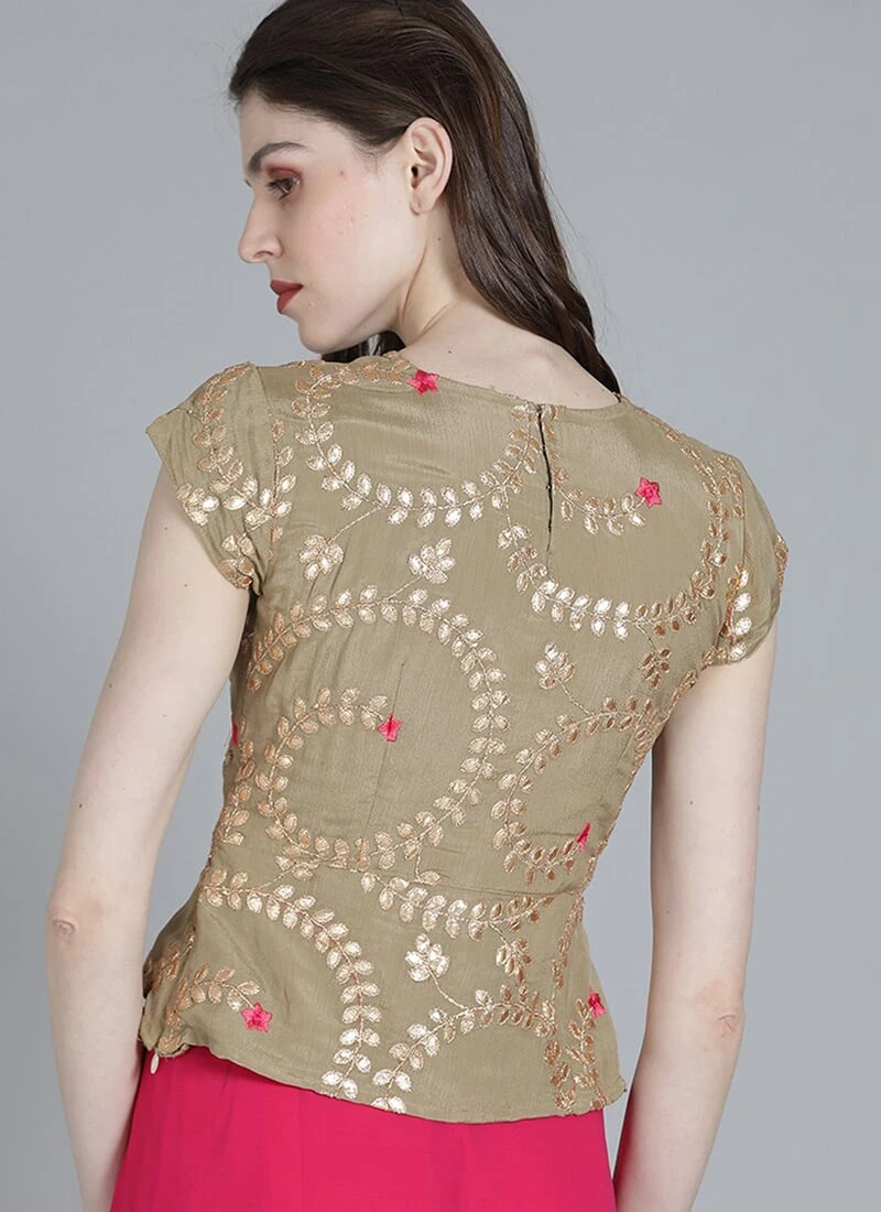 Green Embroidered Chinon Fabric Blouse Wedding Wear 6 Green Embroidered Chinon Fabric Blouse Wedding Wear - Image 4