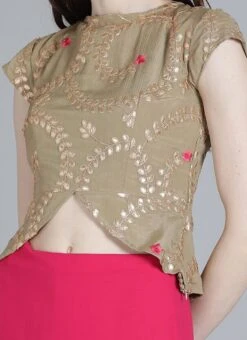 Green Embroidered Chinon Fabric Blouse Wedding Wear