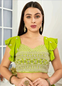 Green Embroidered Georgette Blouse Festive Wear -ZariGrace Shop green embroidered georgette blouse BLBS02307608 b